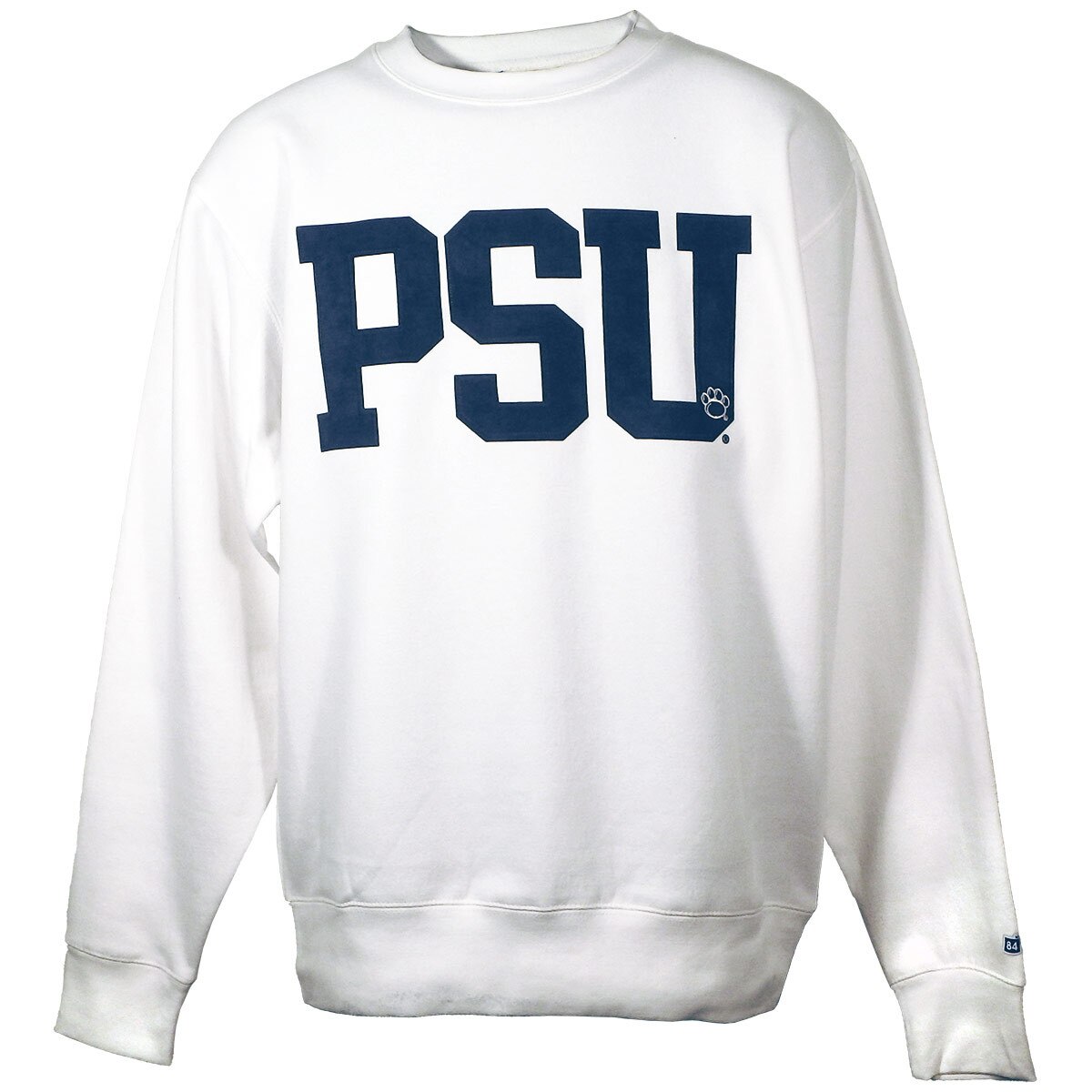 white long sleeve crew sweatshirt with blue PSU and paw print